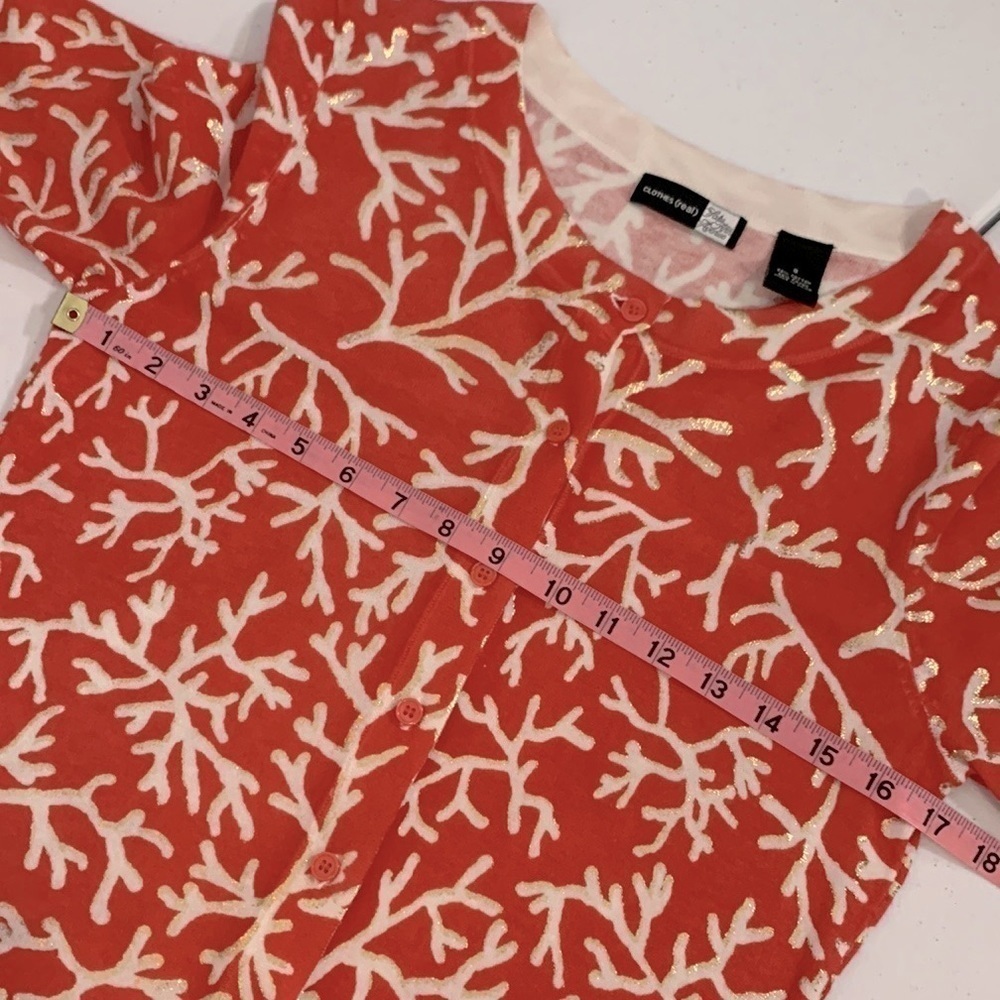 Saks Fifth Avenue Clothes (real) Coral Reef Print Cardigan - Picture 6 of 9